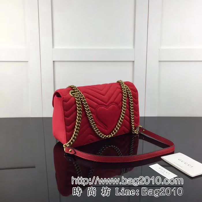 GUCCI古馳頂級原單 新款專櫃品質 實物實拍 443497絨布 大紅鏈條單肩斜挎包 HY1122